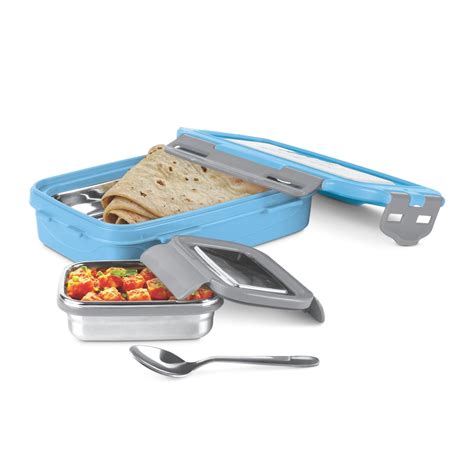 MILTON Steely Super Deluxe Insulated Tiffin Box, Sky Blue, 500 